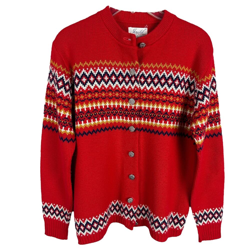 Vintage 50s Union Made Fairisle Orlon Acrylic Long Sleeve Cardigan Sweater S